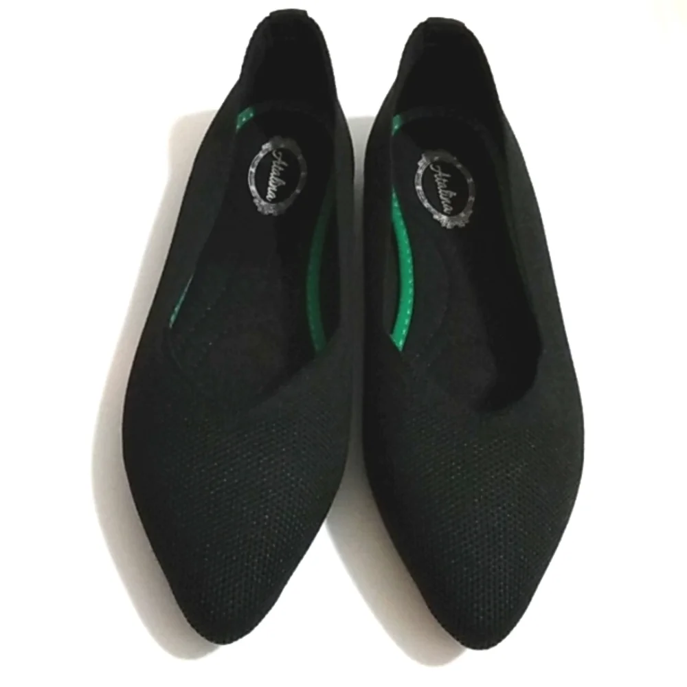 ATALINA BLACK POINTED TOE CUSHIONED SLIP-ON BALLERINA FLATS SIZE 6 NWT